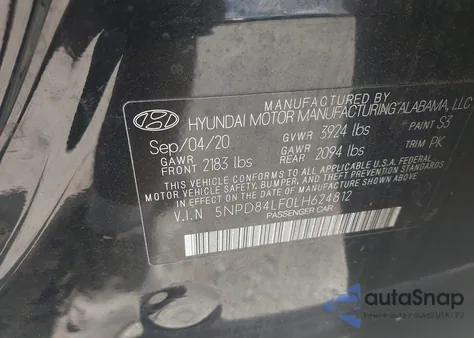 2020 Hyundai Elantra Sel из США, поврежденный, VIN 5NPD84LF0LH624812